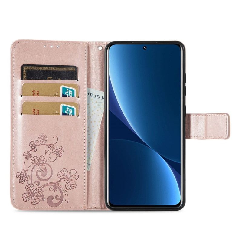 Capa Flip Para Xiaomi 12T / 12T Pro De Cordão Flores De Alças Pequenas