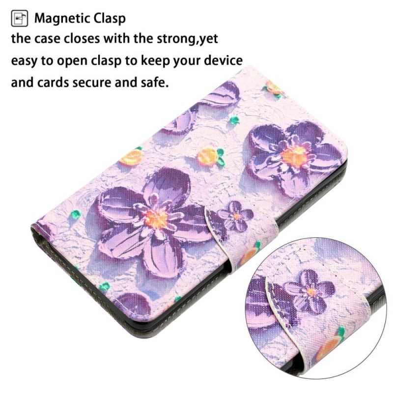 Capa Flip Para Xiaomi 12T / 12T Pro De Cordão Flores De Tiras