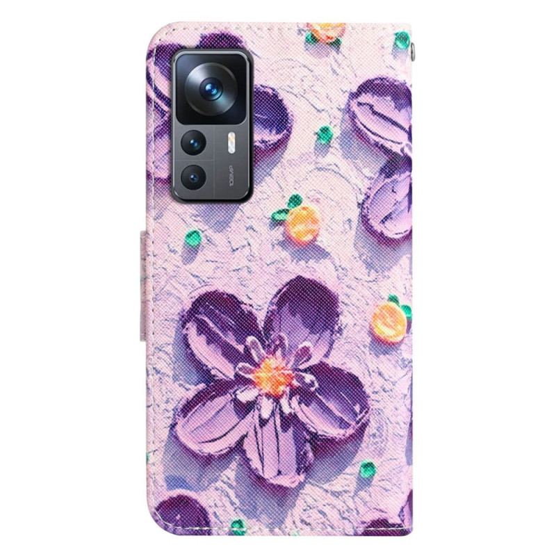 Capa Flip Para Xiaomi 12T / 12T Pro De Cordão Flores De Tiras