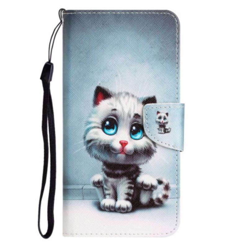 Capa Flip Para Xiaomi 12T / 12T Pro De Cordão Gato De Olhos Azuis Strappy