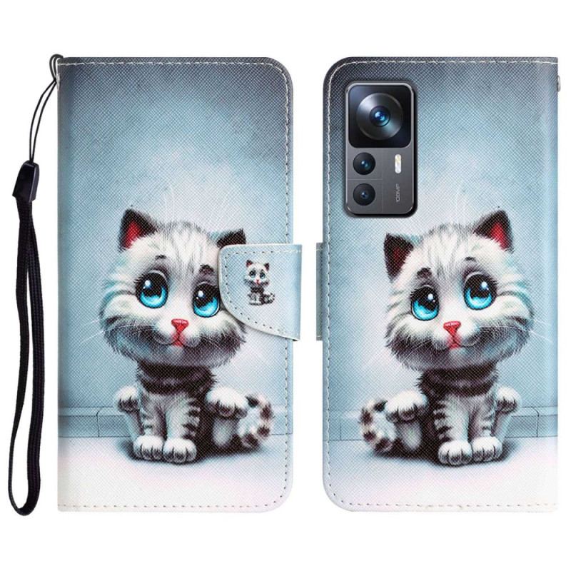 Capa Flip Para Xiaomi 12T / 12T Pro De Cordão Gato De Olhos Azuis Strappy