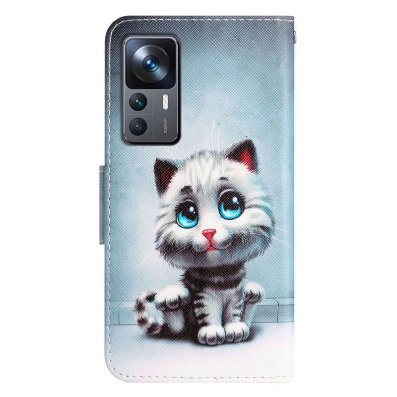 Capa Flip Para Xiaomi 12T / 12T Pro De Cordão Gato De Olhos Azuis Strappy