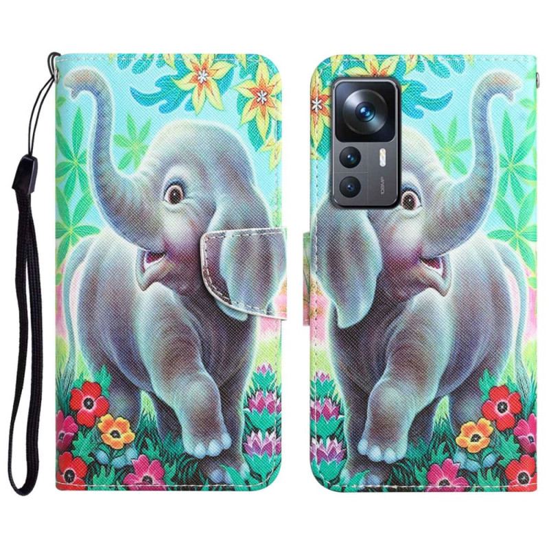 Capa Flip Para Xiaomi 12T / 12T Pro De Cordão Não Me Toque Elefante Com Alça