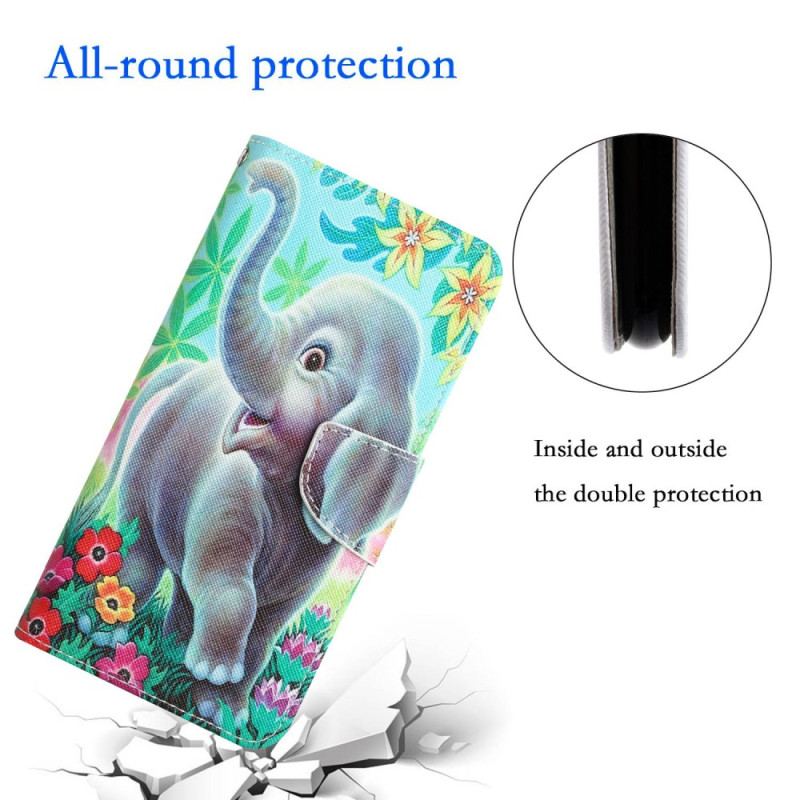 Capa Flip Para Xiaomi 12T / 12T Pro De Cordão Não Me Toque Elefante Com Alça