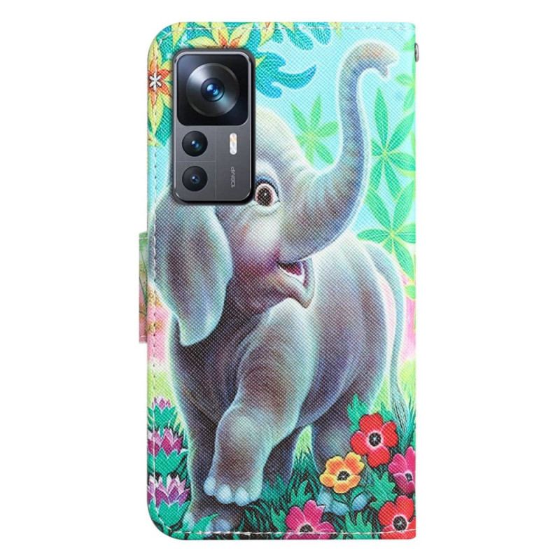 Capa Flip Para Xiaomi 12T / 12T Pro De Cordão Não Me Toque Elefante Com Alça