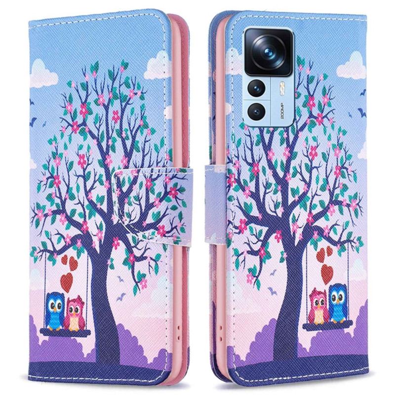 Capa Flip Para Xiaomi 12T / 12T Pro Corujas No Balanço