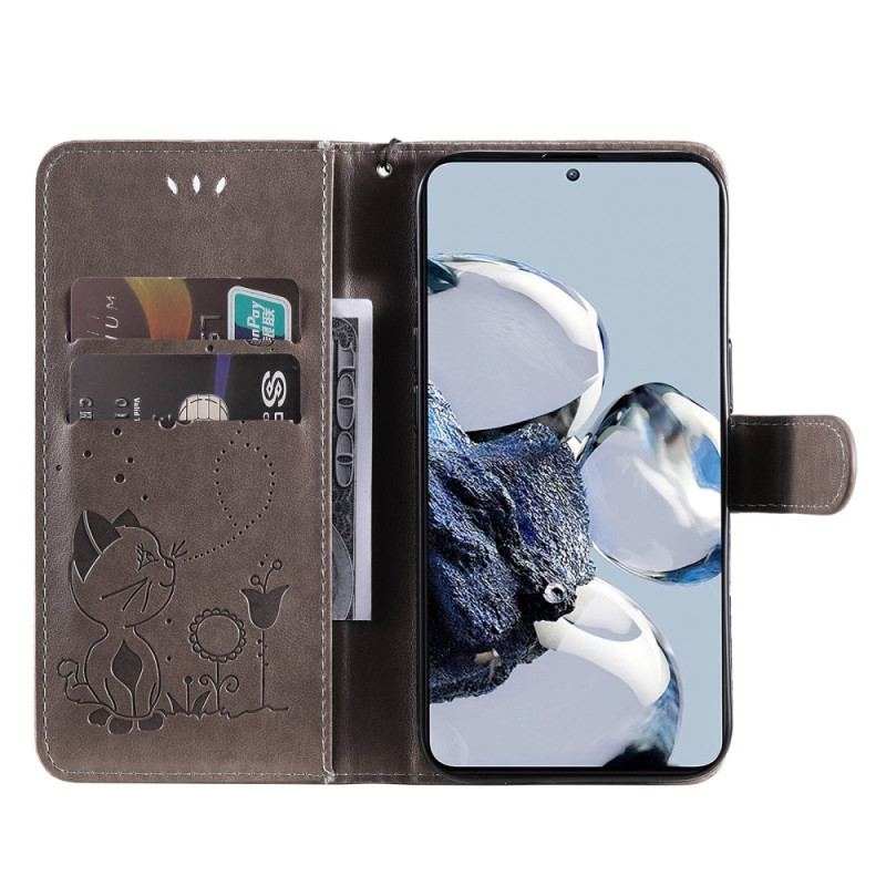 Capa Flip Para Xiaomi 12T / 12T Pro Gato E Abelhas