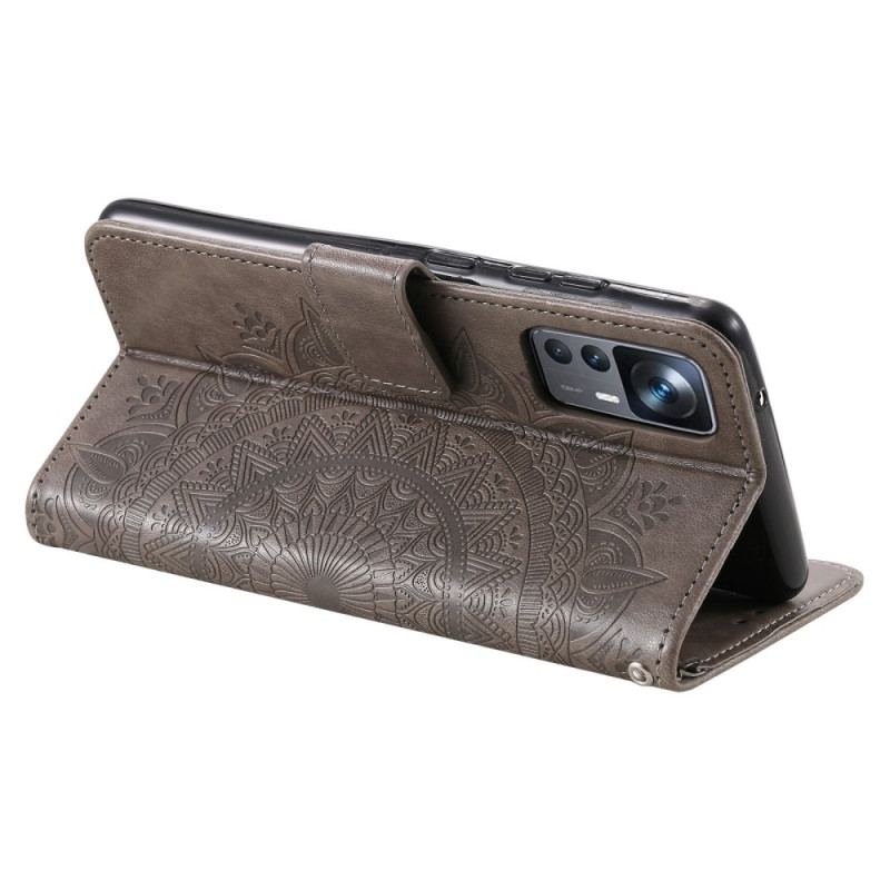 Capa Flip Para Xiaomi 12T / 12T Pro Mandala Sol Com Cordão