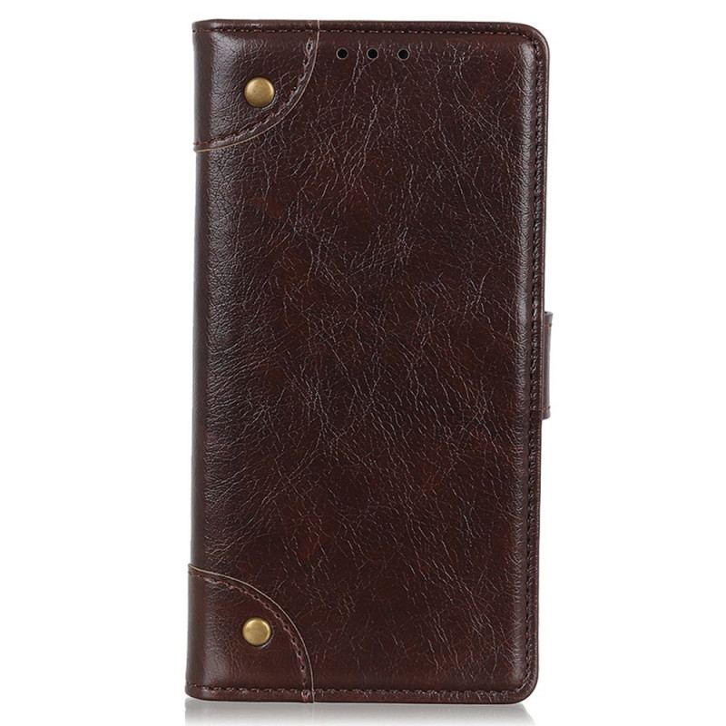 Capa Flip Para Xiaomi 12T / 12T Pro Rebites Vintage Estilo Couro Napa