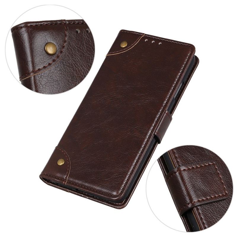 Capa Flip Para Xiaomi 12T / 12T Pro Rebites Vintage Estilo Couro Napa