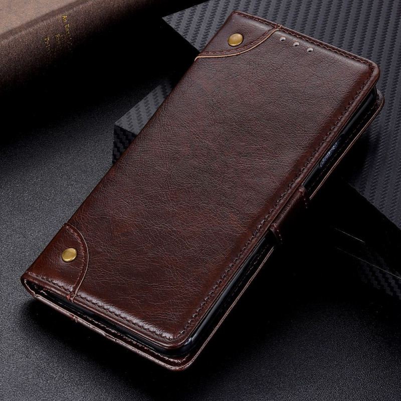 Capa Flip Para Xiaomi 12T / 12T Pro Rebites Vintage Estilo Couro Napa