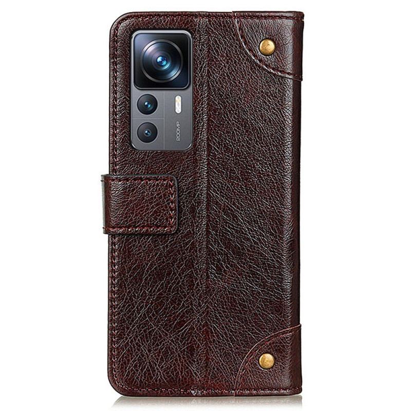 Capa Flip Para Xiaomi 12T / 12T Pro Rebites Vintage Estilo Couro Napa