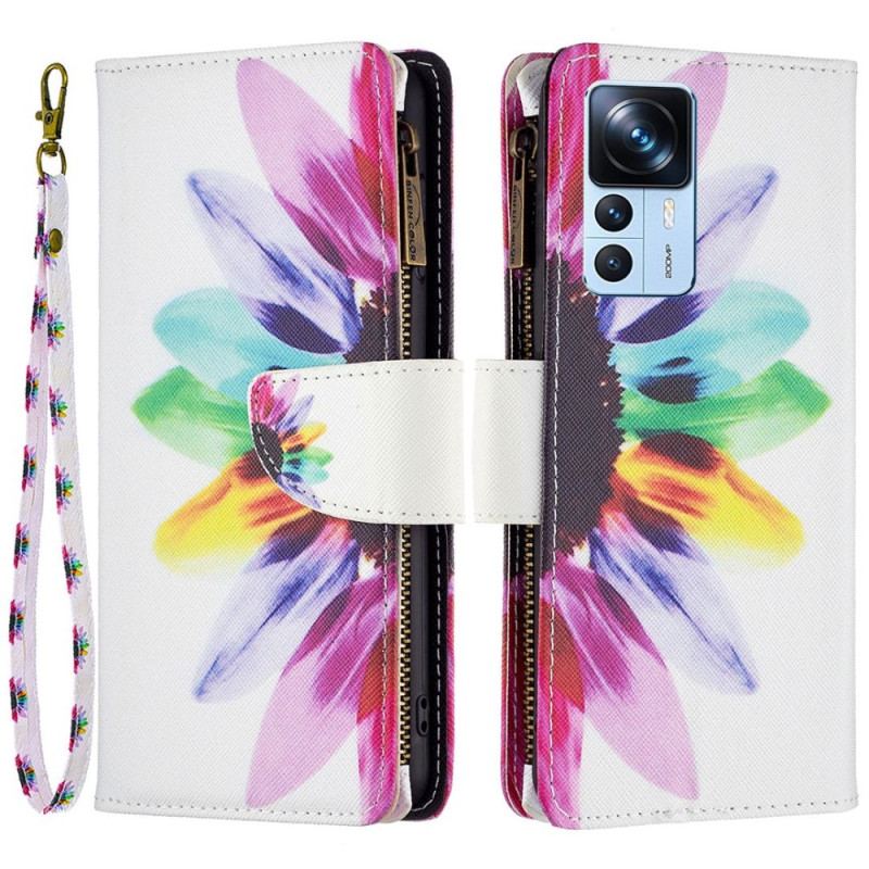 Capa Folio Para Xiaomi 12T / 12T Pro Bolso Com Zíper Flor