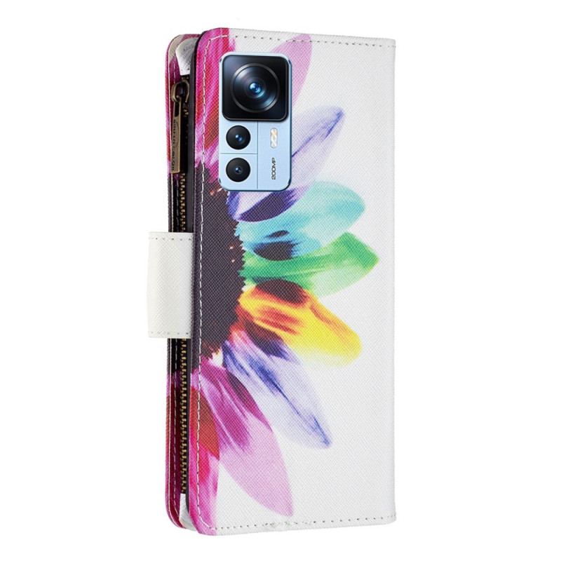 Capa Folio Para Xiaomi 12T / 12T Pro Bolso Com Zíper Flor