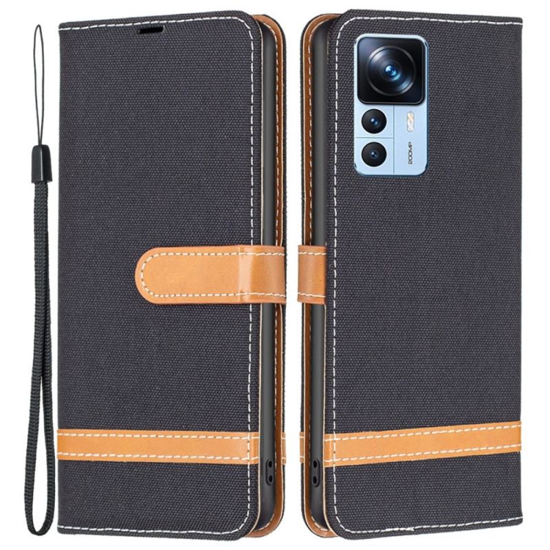 Capa Folio Para Xiaomi 12T / 12T Pro De Cordão Correia Efeito Tecido E Couro