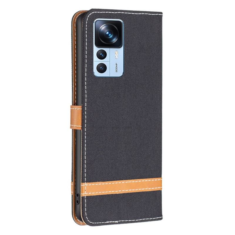 Capa Folio Para Xiaomi 12T / 12T Pro De Cordão Correia Efeito Tecido E Couro