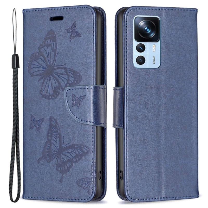 Capa Folio Para Xiaomi 12T / 12T Pro De Cordão Tanga Borboletas