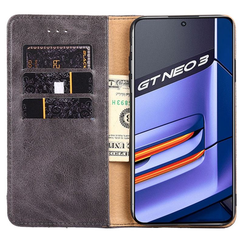 Capa De Celular Para Realme GT Neo 3 Flip Couro Falso Vintage