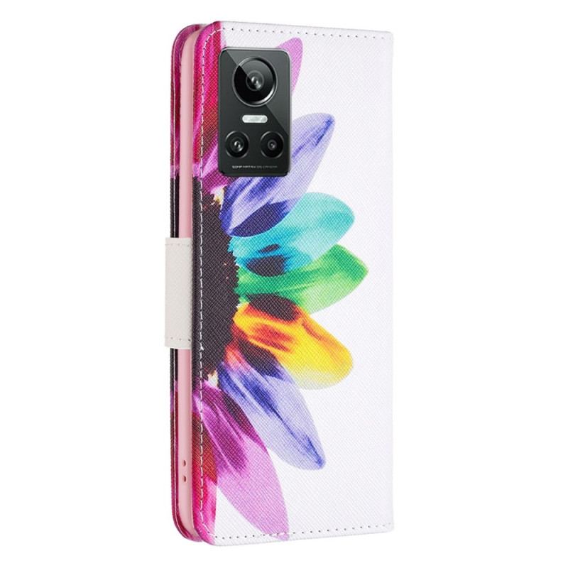 Capa Folio Para Realme GT Neo 3 Girassol Multicolorido