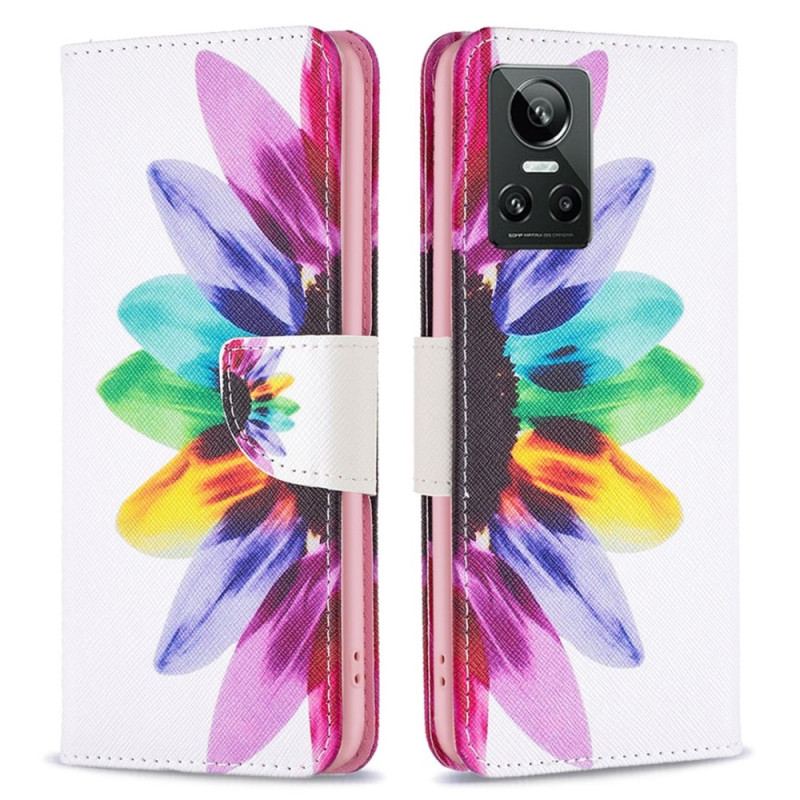 Capa Folio Para Realme GT Neo 3 Girassol Multicolorido