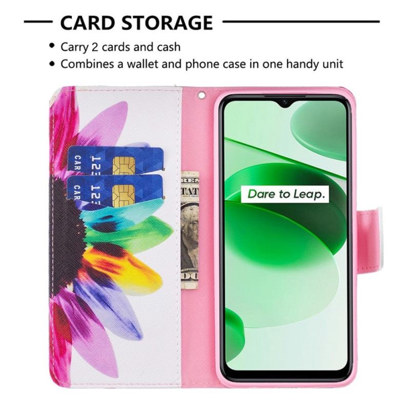 Capa Folio Para Realme GT Neo 3 Girassol Multicolorido