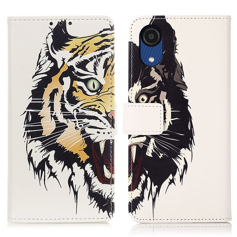 Capa De Couro Para Samsung Galaxy A03 Core Tigre Feroz