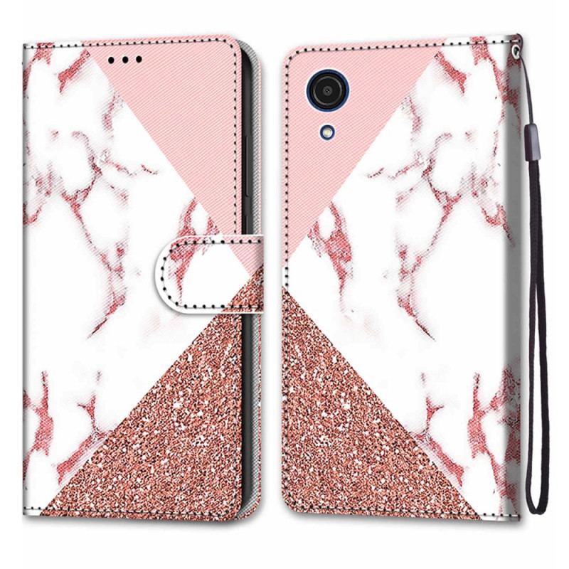 Capa De Couro Para Samsung Galaxy A03 Core Triângulo De Mármore E Glitter