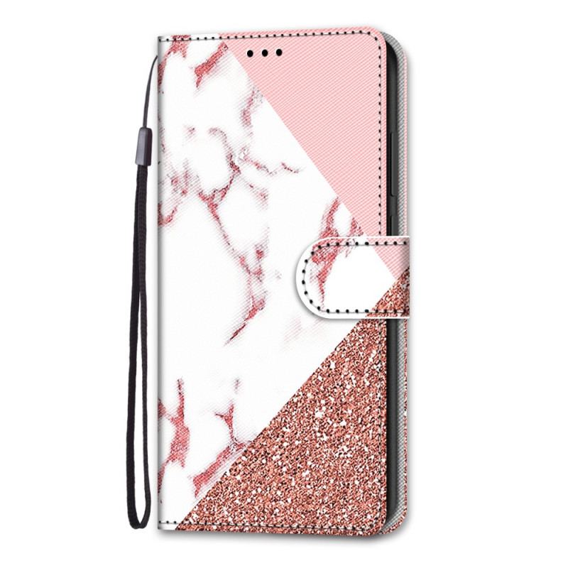 Capa De Couro Para Samsung Galaxy A03 Core Triângulo De Mármore E Glitter