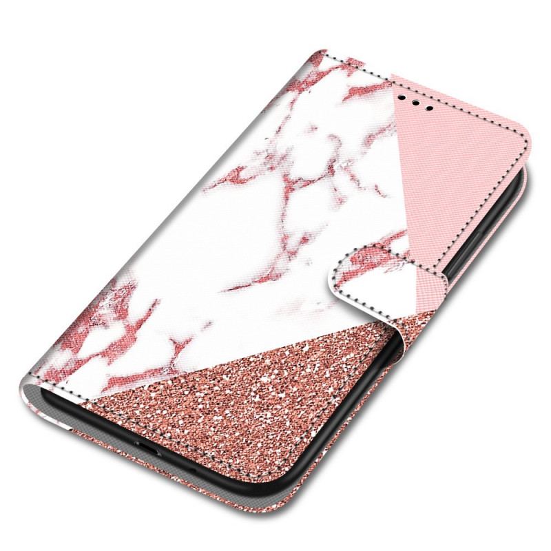 Capa De Couro Para Samsung Galaxy A03 Core Triângulo De Mármore E Glitter