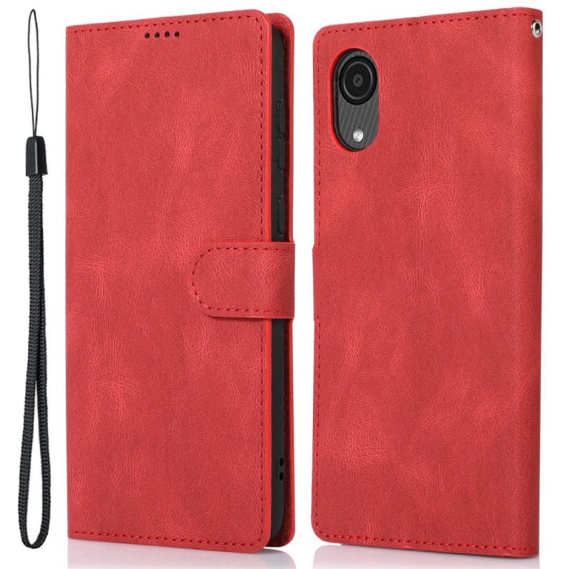 Capa Flip Para Samsung Galaxy A03 Core De Cordão Efeito De Couro Com Tiras