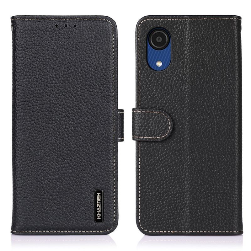 Capa Folio Para Samsung Galaxy A03 Core Couro Litchi Genuíno Khazneh Rfid