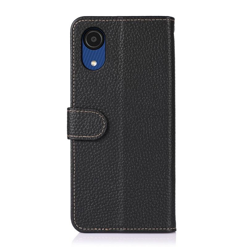 Capa Folio Para Samsung Galaxy A03 Core Couro Litchi Genuíno Khazneh Rfid