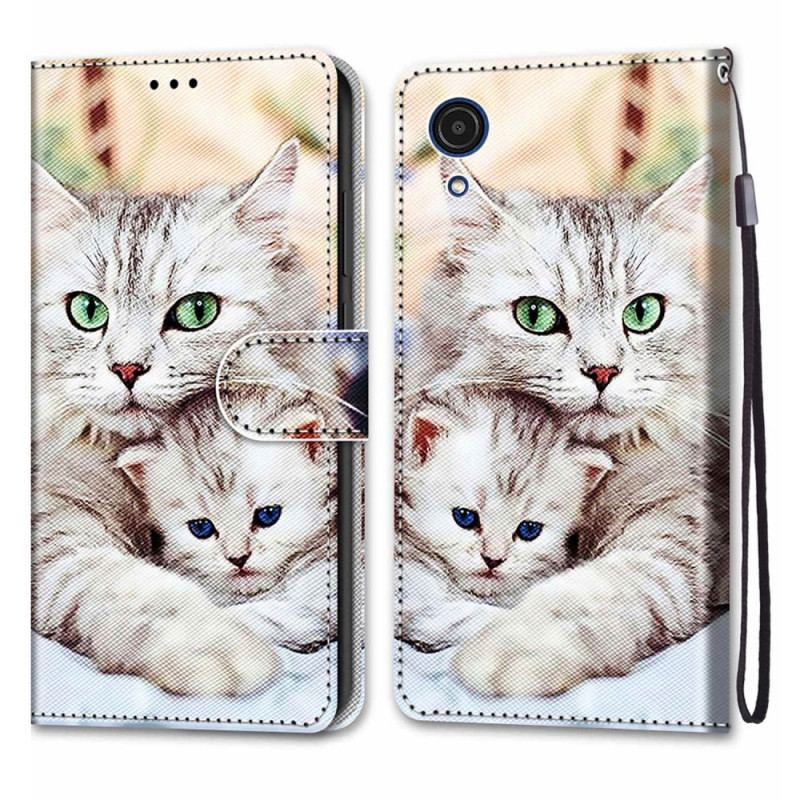 Capa Folio Para Samsung Galaxy A03 Core Família De Gatos