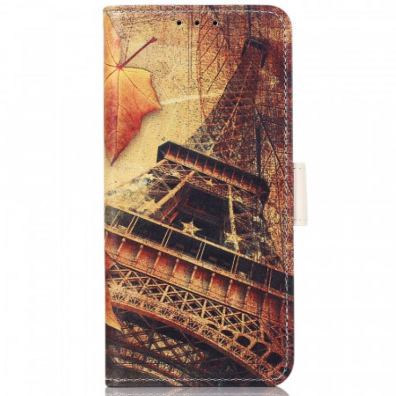 Capa Folio Para Samsung Galaxy A03 Core Torre Eiffel No Outono