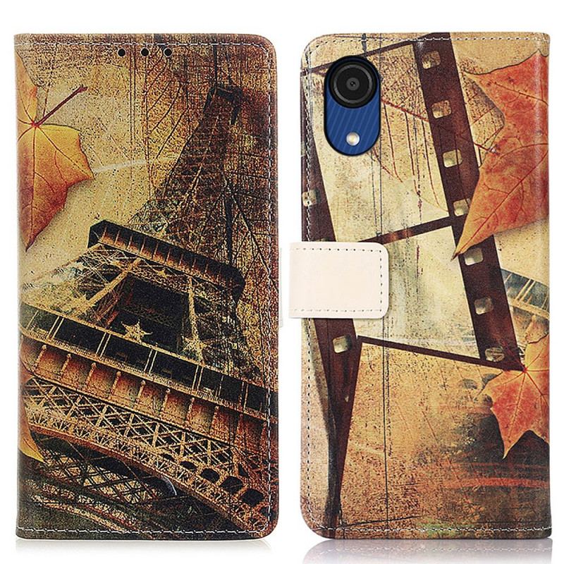 Capa Folio Para Samsung Galaxy A03 Core Torre Eiffel No Outono