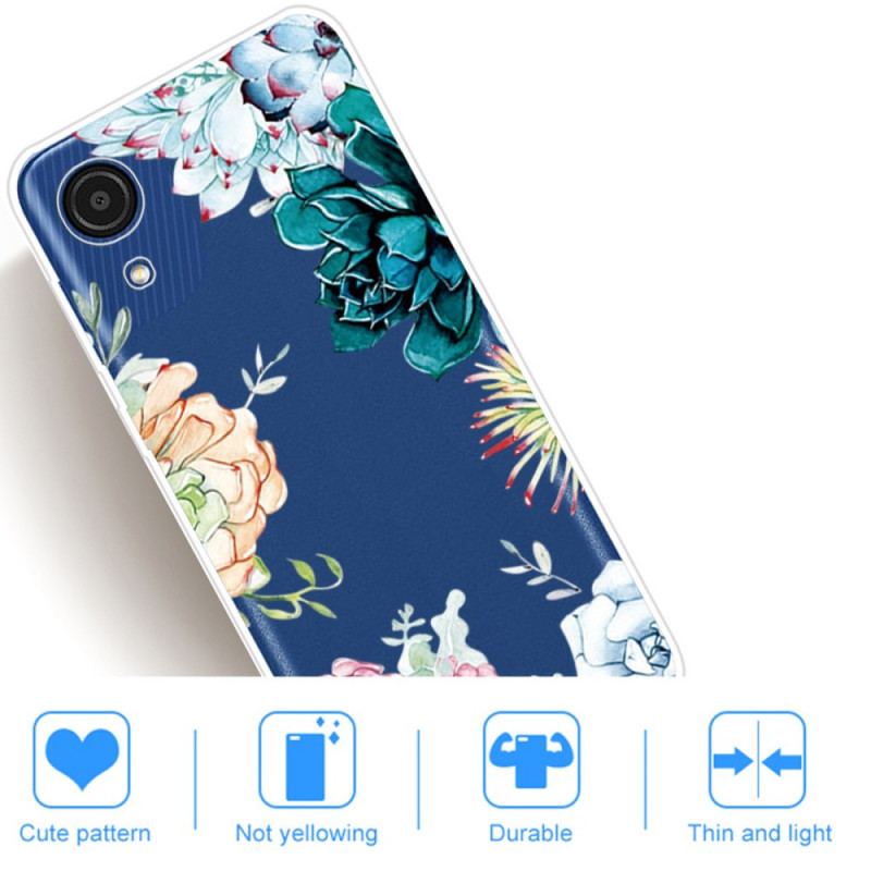 Capa Para Samsung Galaxy A03 Core Flores Azuis Em Aquarela Sem Costura