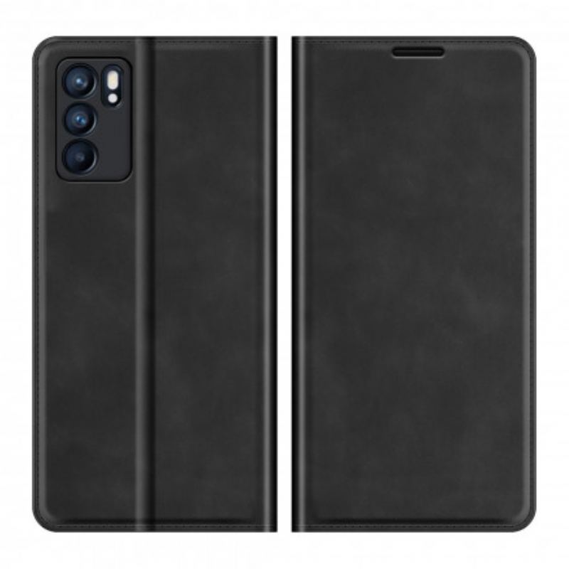 Capa De Celular Para Oppo Reno 6 5G Flip Efeito Couro Macio