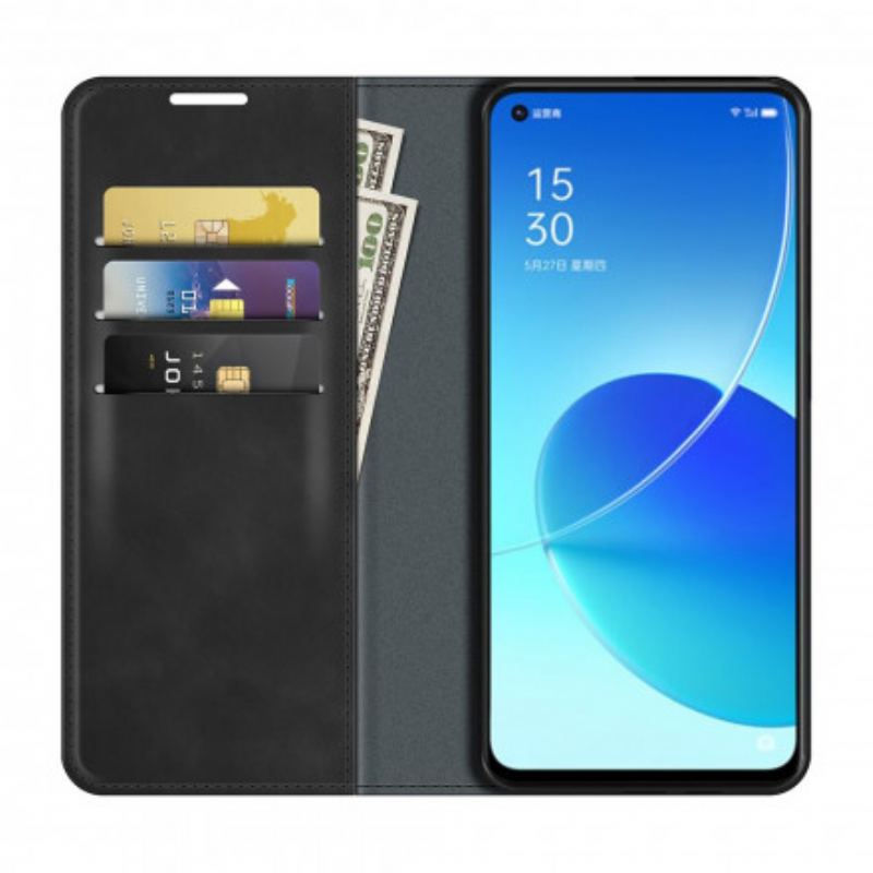 Capa De Celular Para Oppo Reno 6 5G Flip Efeito Couro Macio