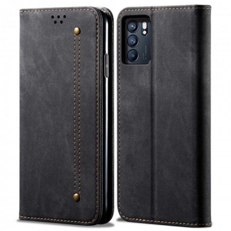 Capa De Celular Para Oppo Reno 6 5G Flip Tecido Jeans