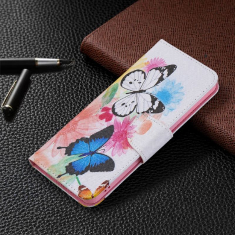 Capa De Couro Para Oppo Reno 6 5G Borboletas E Flores Pintadas