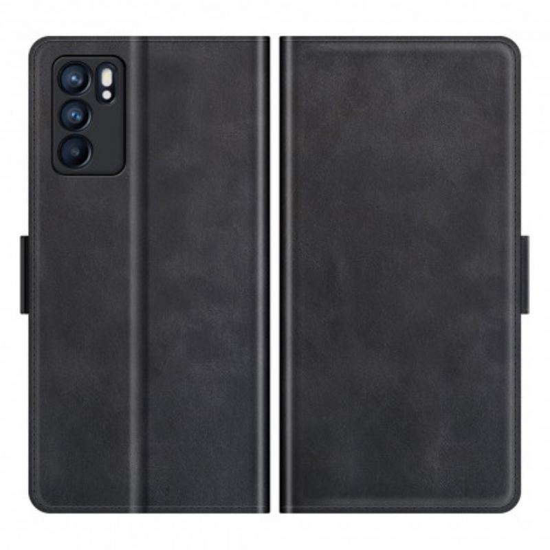 Capa De Couro Para Oppo Reno 6 5G Fecho Duplo