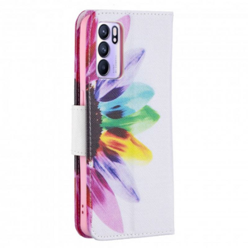 Capa De Couro Para Oppo Reno 6 5G Flor Aquarela