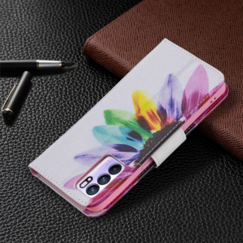 Capa De Couro Para Oppo Reno 6 5G Flor Aquarela