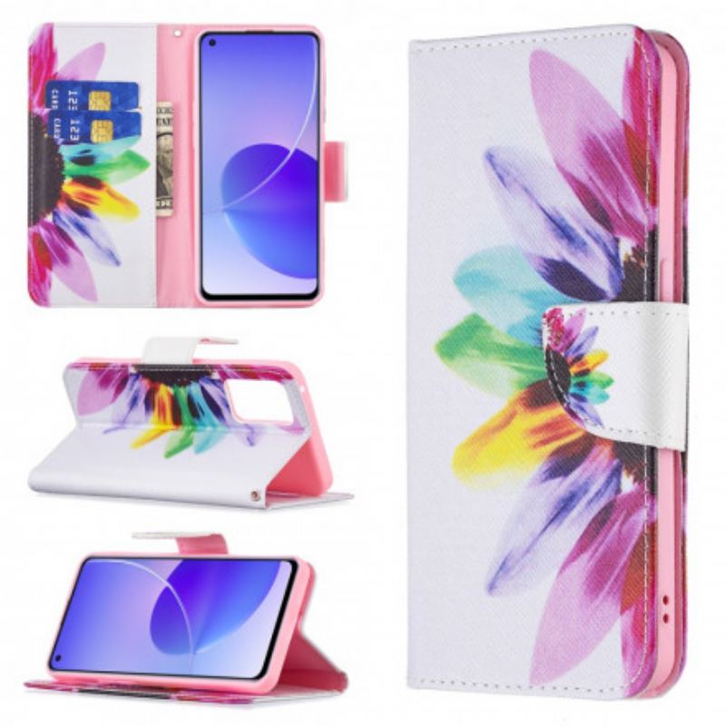 Capa De Couro Para Oppo Reno 6 5G Flor Aquarela