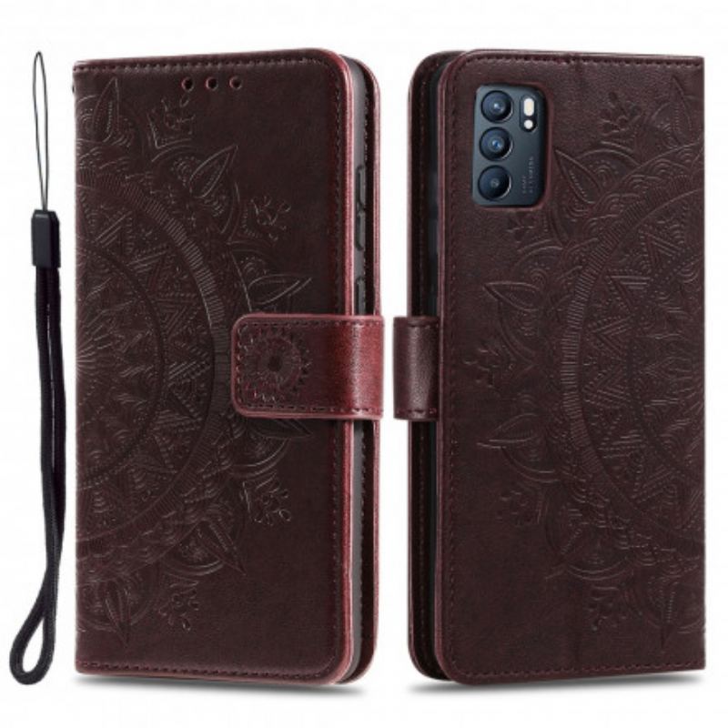 Capa De Couro Para Oppo Reno 6 5G Mandala Do Sol