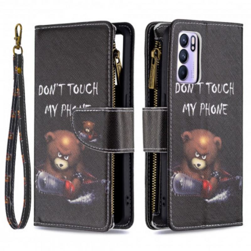 Capa Em Pele Para Oppo Reno 6 5G Urso De Bolso Com Zíper