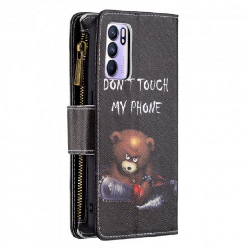 Capa Em Pele Para Oppo Reno 6 5G Urso De Bolso Com Zíper