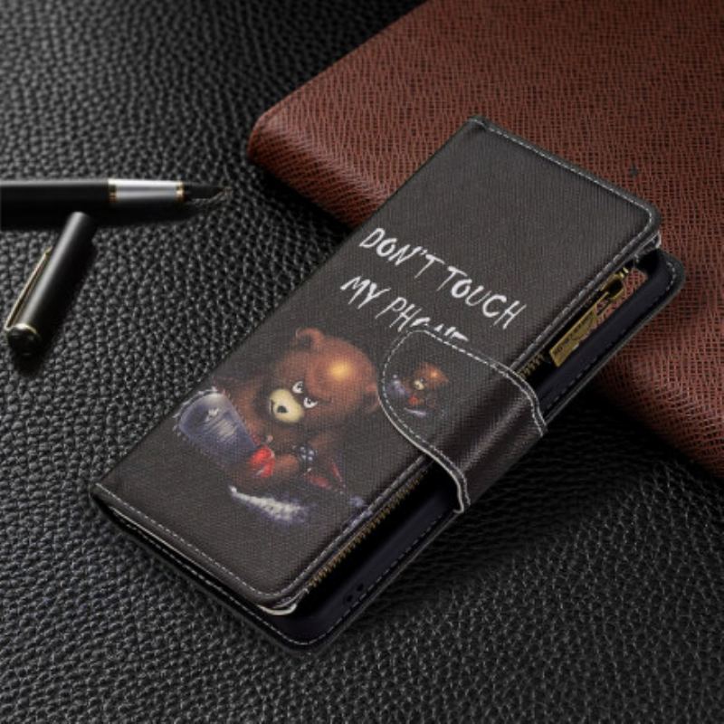 Capa Em Pele Para Oppo Reno 6 5G Urso De Bolso Com Zíper