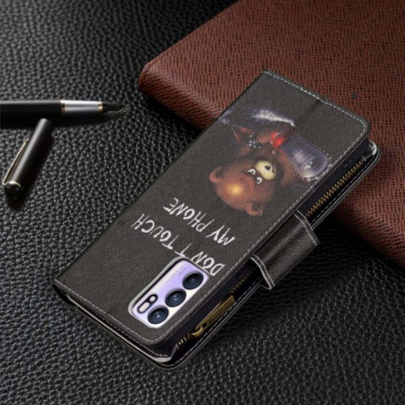 Capa Em Pele Para Oppo Reno 6 5G Urso De Bolso Com Zíper