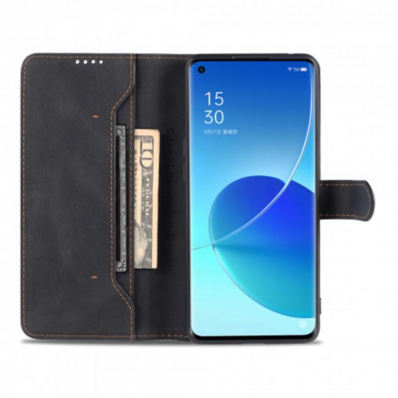 Capa Flip Para Oppo Reno 6 5G Alta Costura Com Efeito De Couro Azns